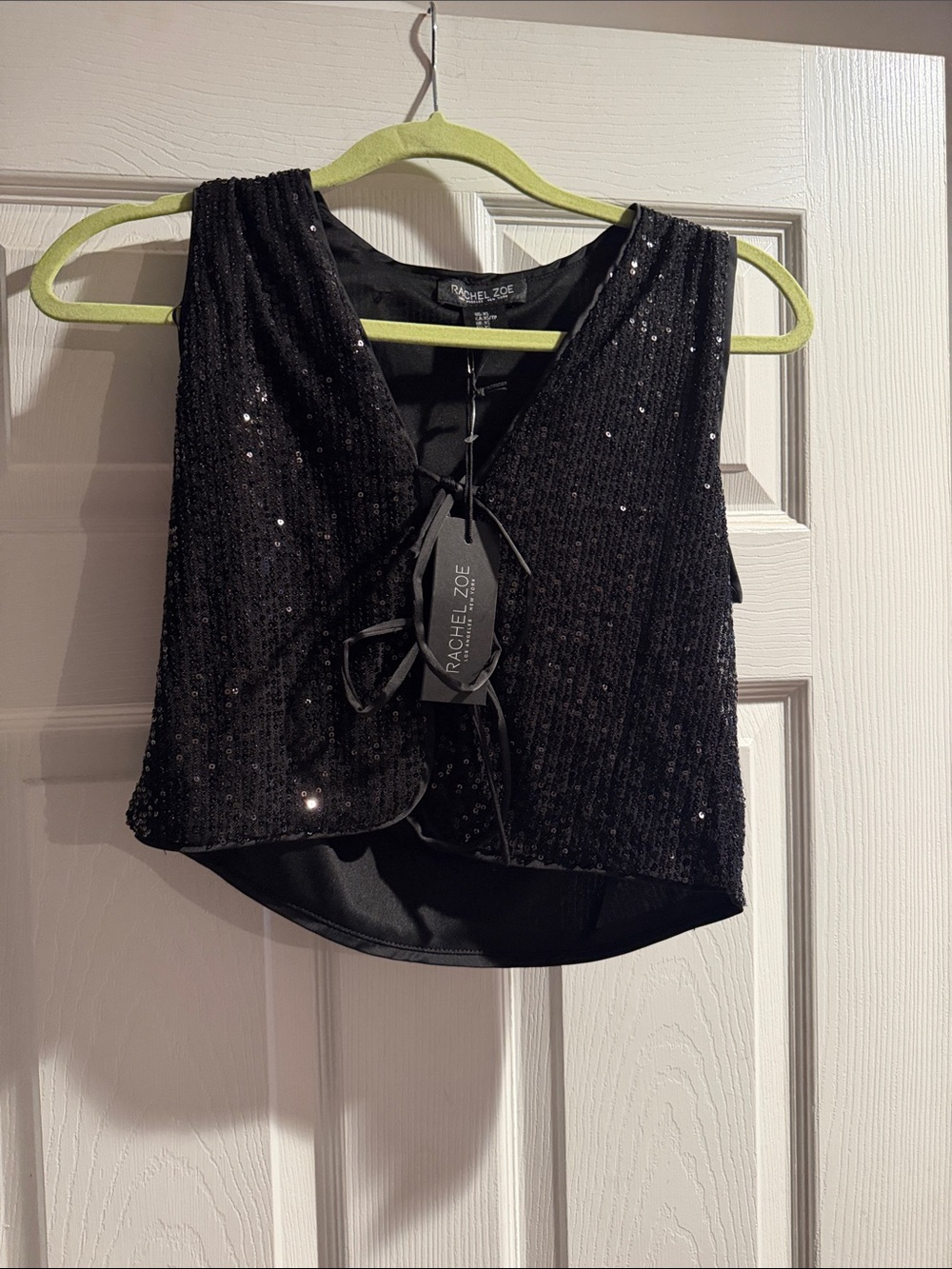 Rachel Zoe Black Sequin Tie-Front Crop Top